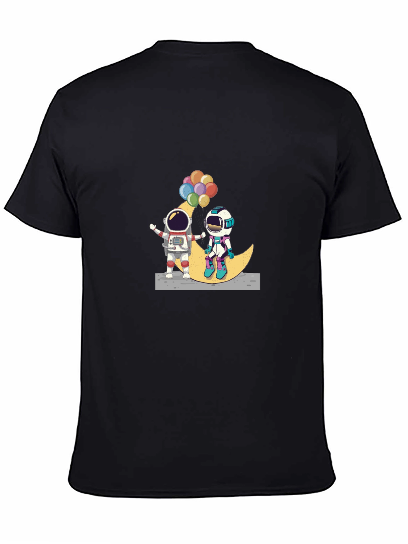 Astronauts on Moon Black T-Shirt