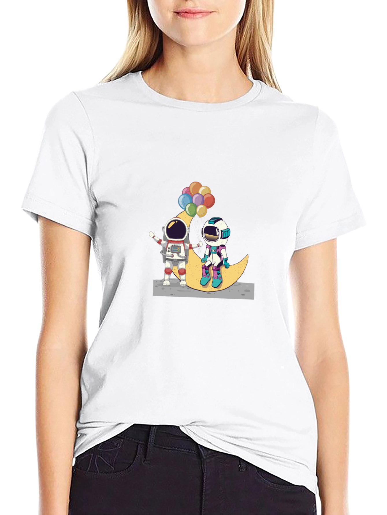 Astronauts on Moon Black T-Shirt