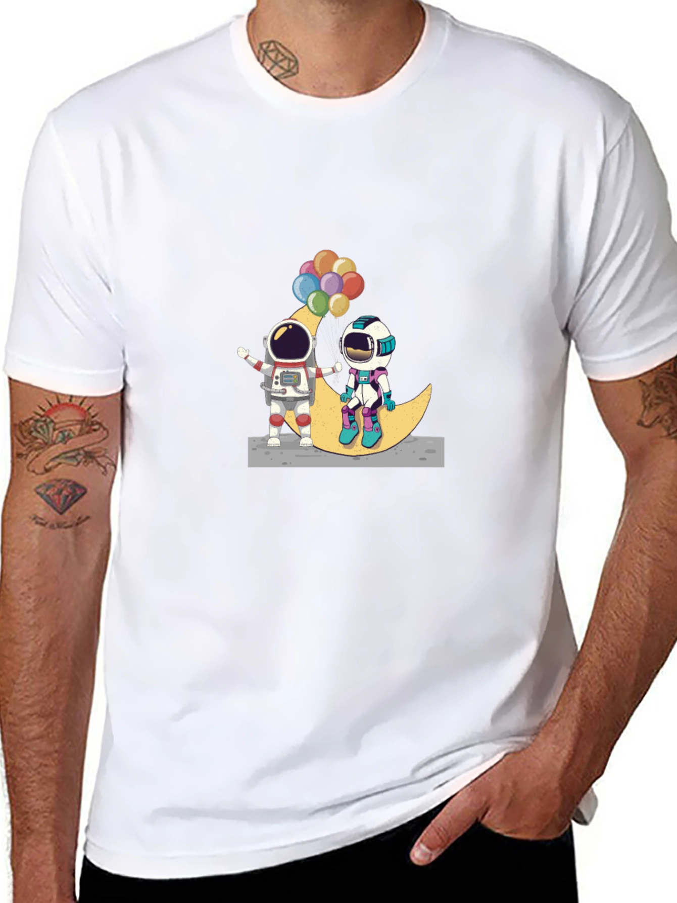 Astronauts on Moon Black T-Shirt