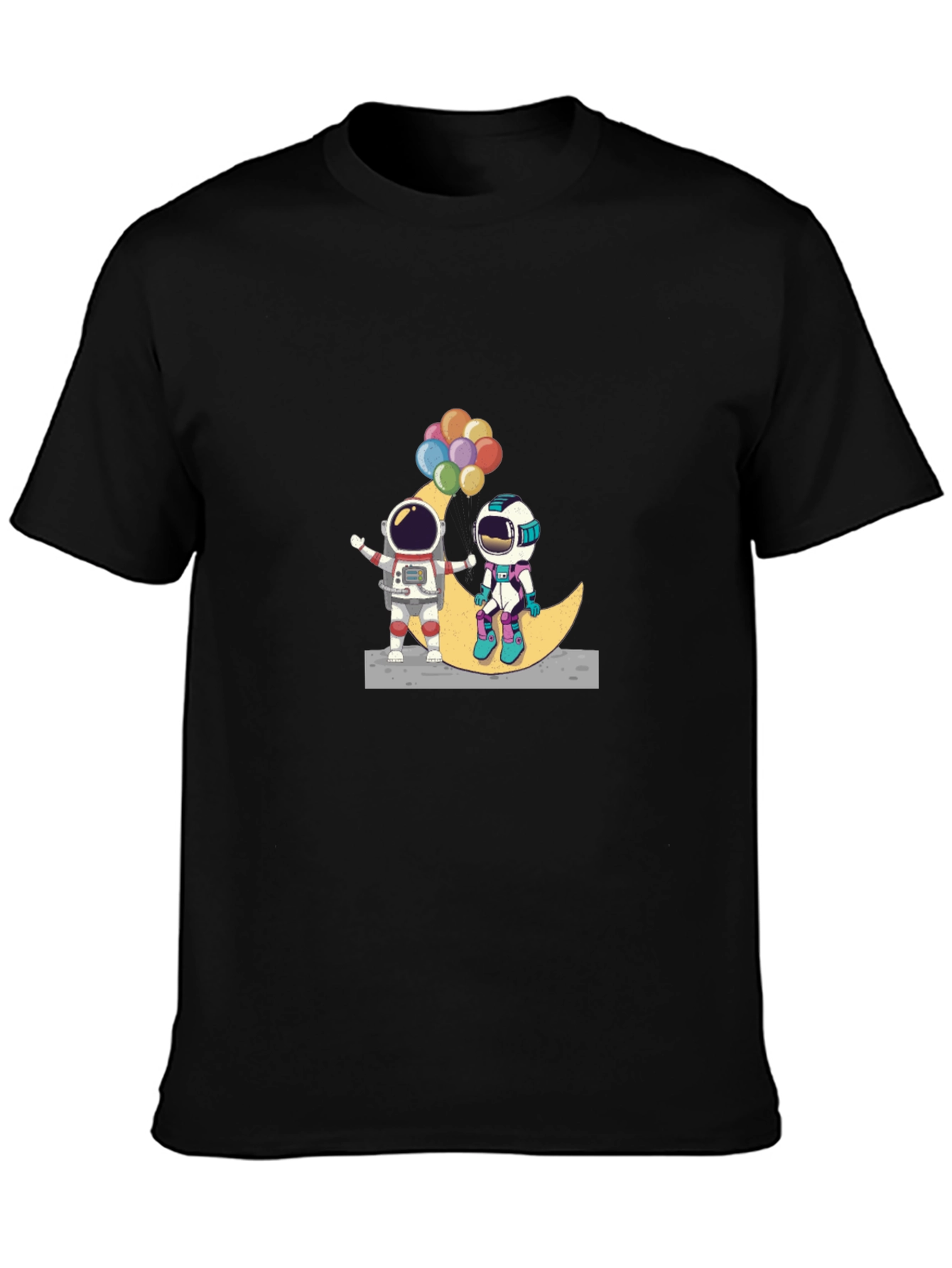 Astronauts on Moon Black T-Shirt
