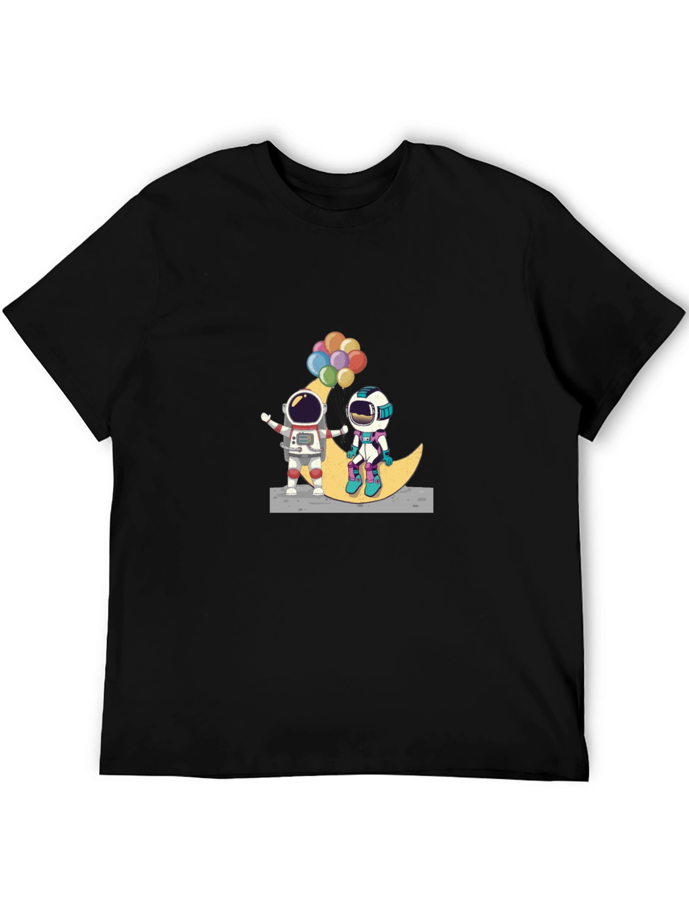 Astronauts on Moon Black T-Shirt