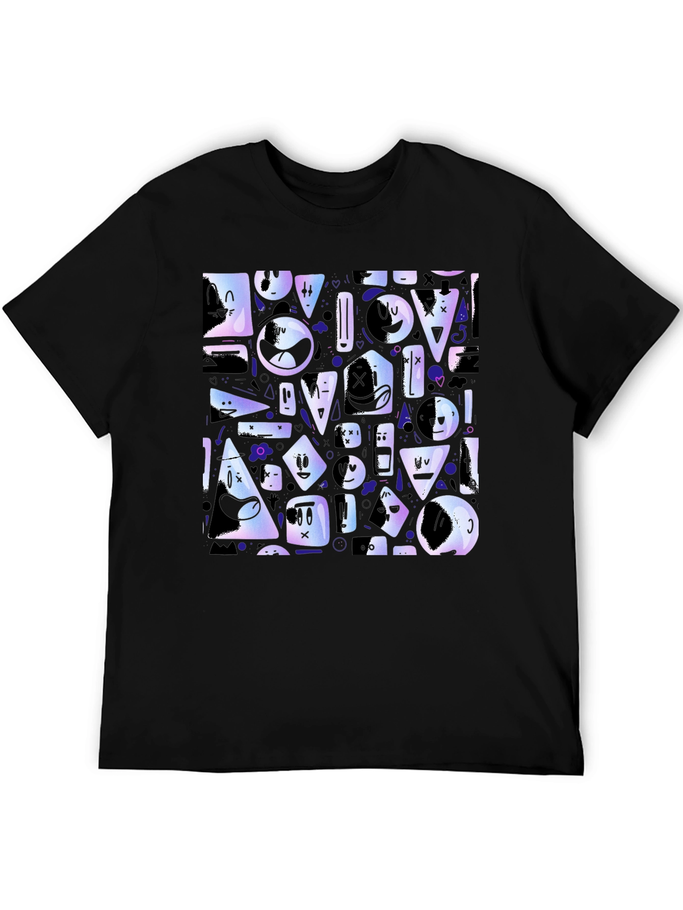 Abstract Character Pattern Black T-Shirt