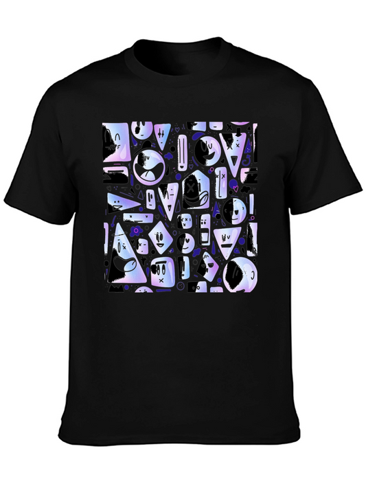 Abstract Character Pattern Black T-Shirt