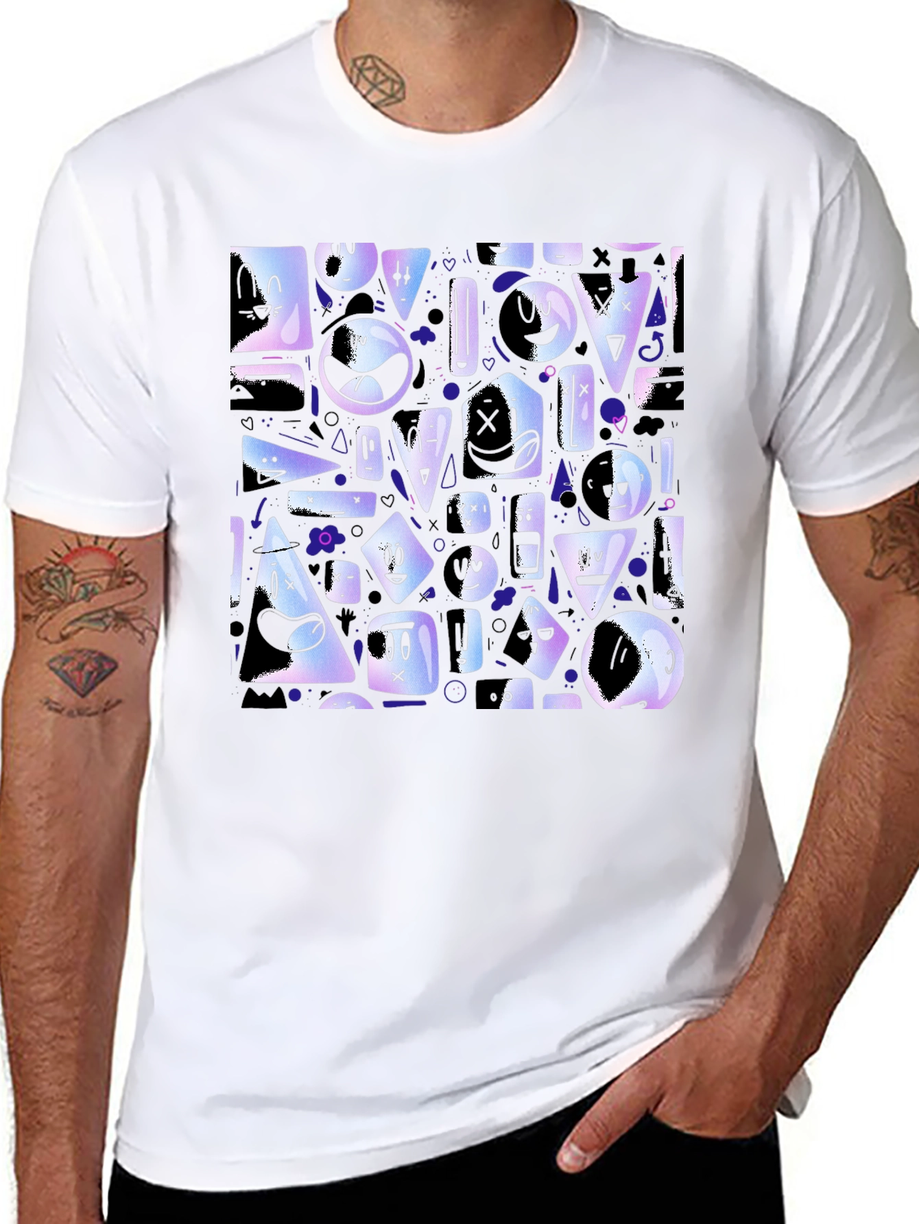 Abstract Character Pattern Black T-Shirt