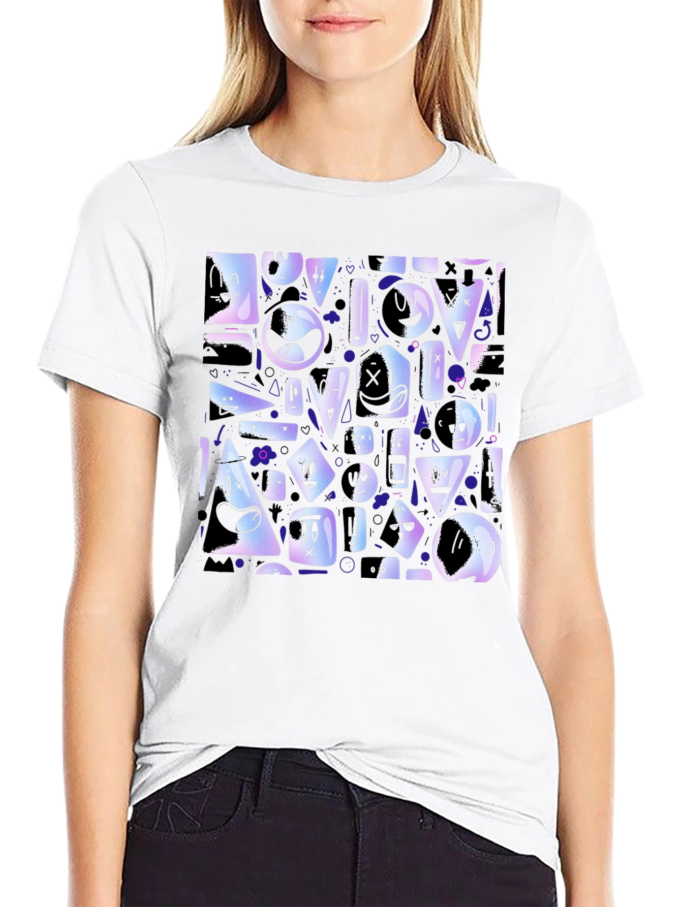 Abstract Character Pattern Black T-Shirt