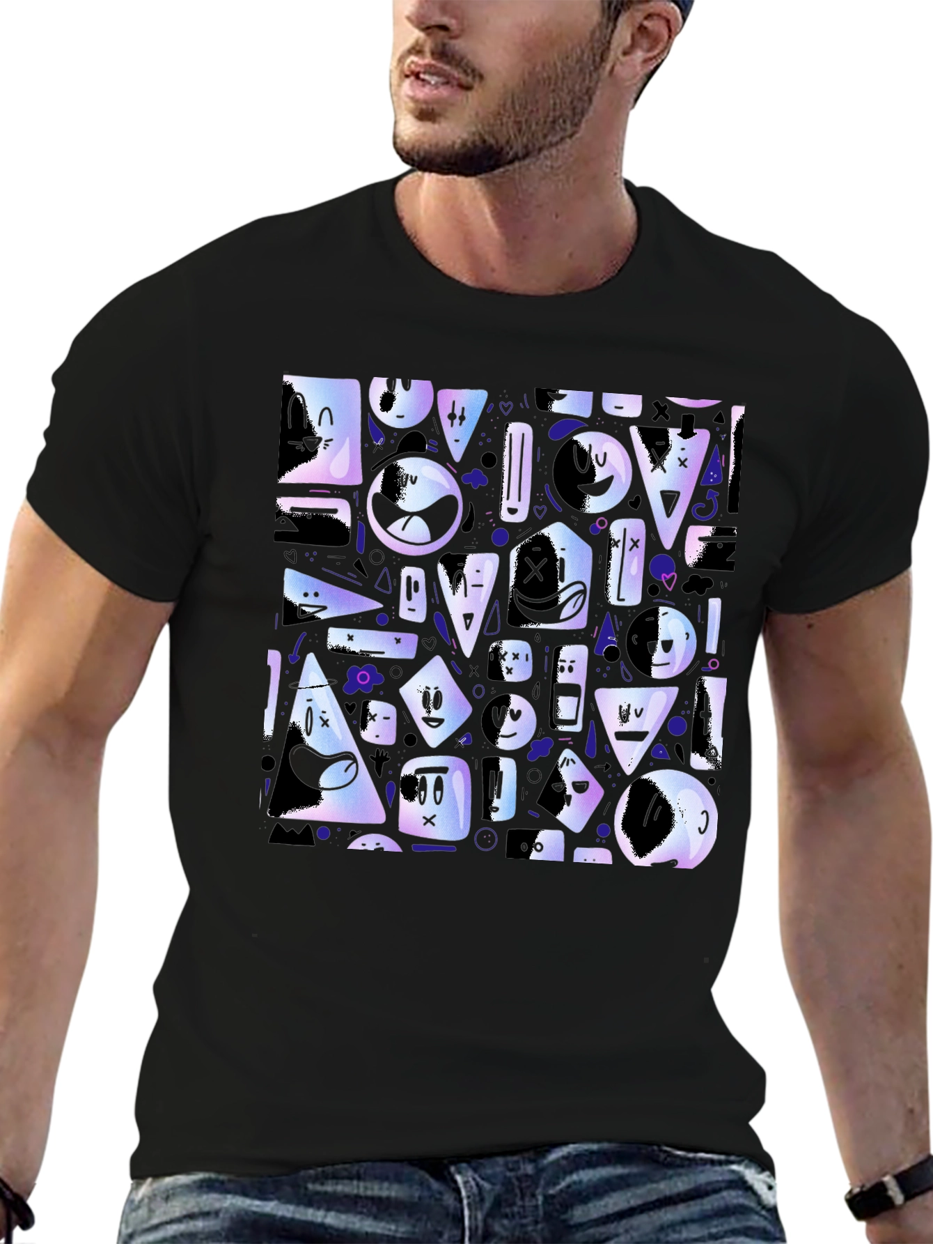 Abstract Character Pattern Black T-Shirt