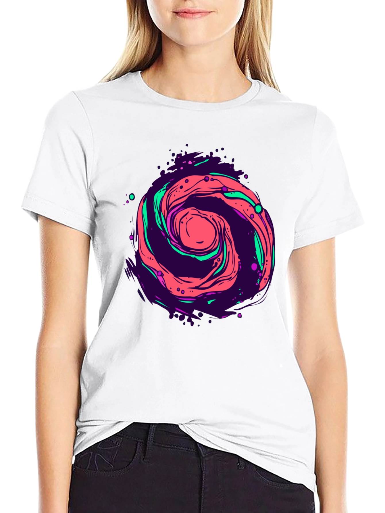 Cosmic Swirl Graphic Tee - Black Cotton Comfort