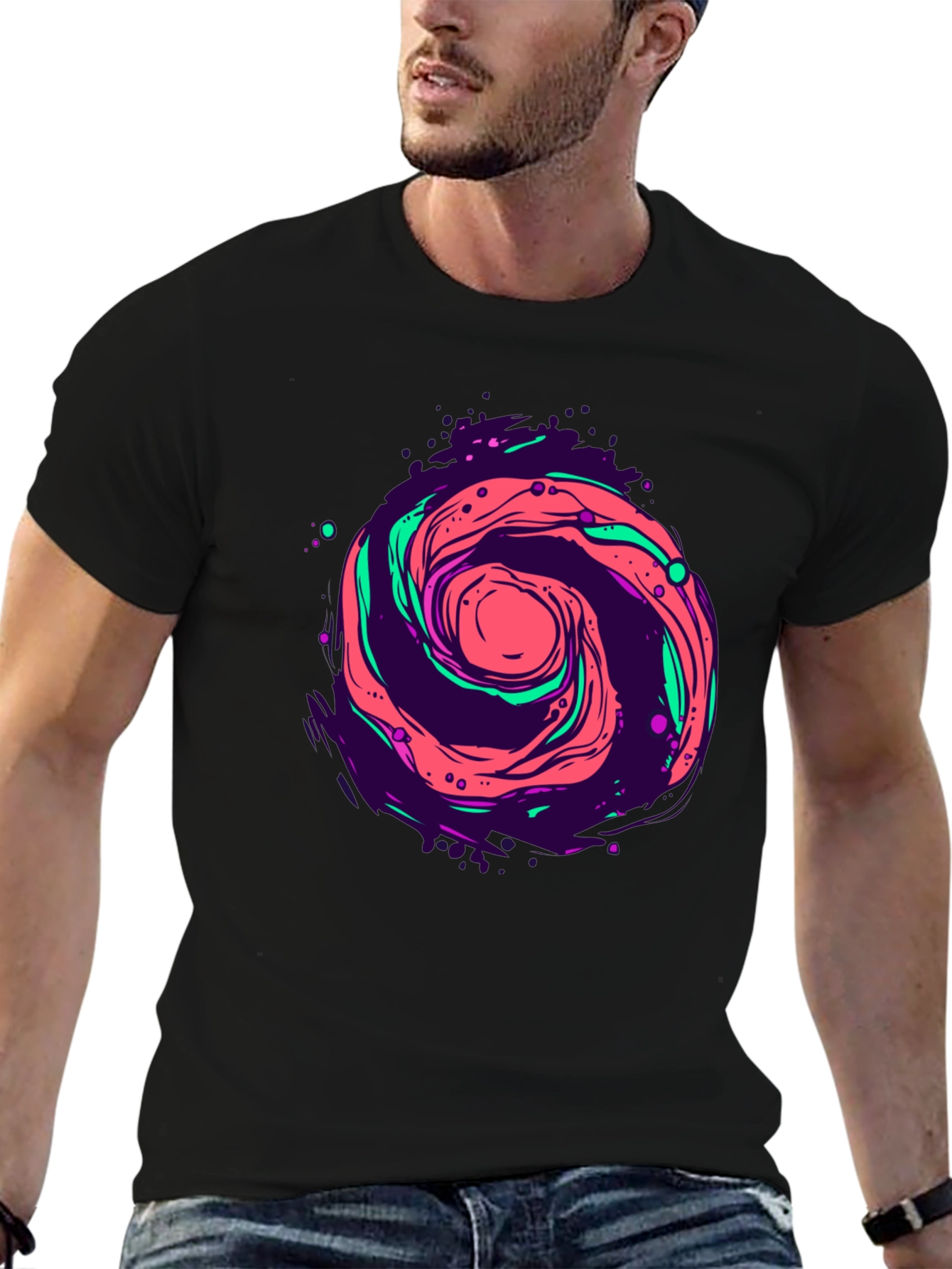 Cosmic Swirl Graphic Tee - Black Cotton Comfort