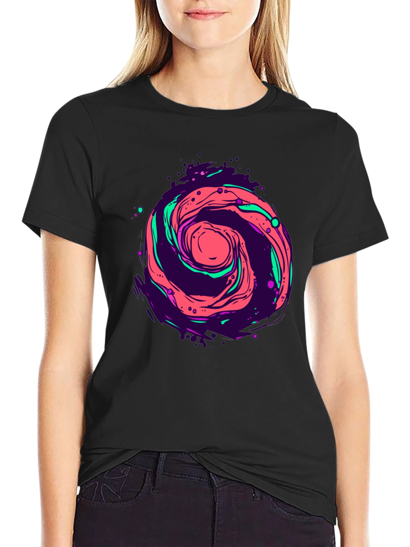 Cosmic Swirl Graphic Tee - Black Cotton Comfort