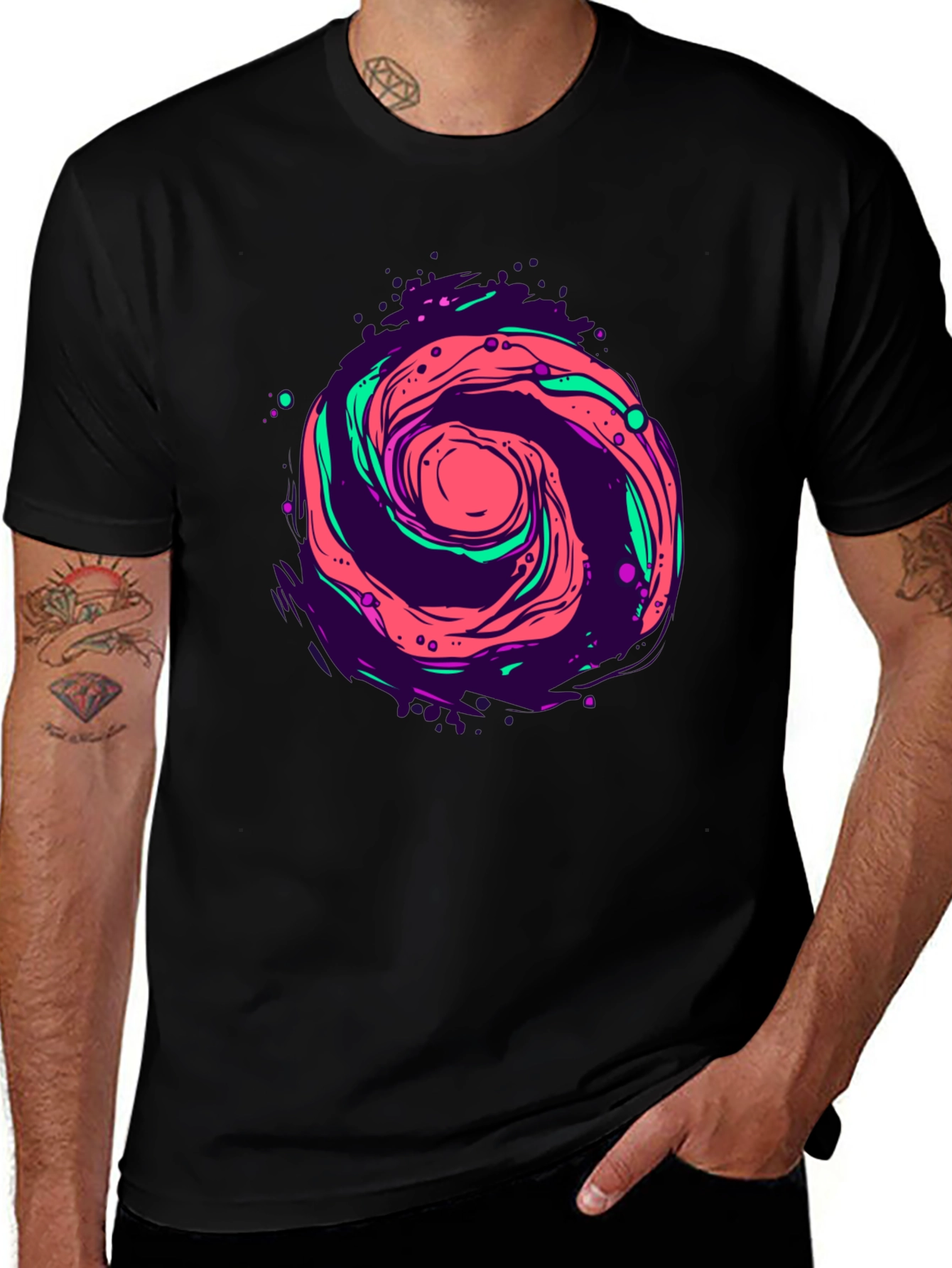 Cosmic Swirl Graphic Tee - Black Cotton Comfort