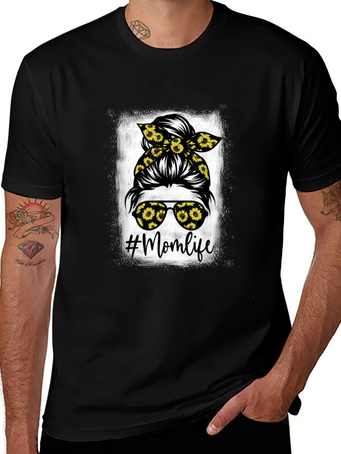 Momlife Messy Bun Sunflower Graphic Tee