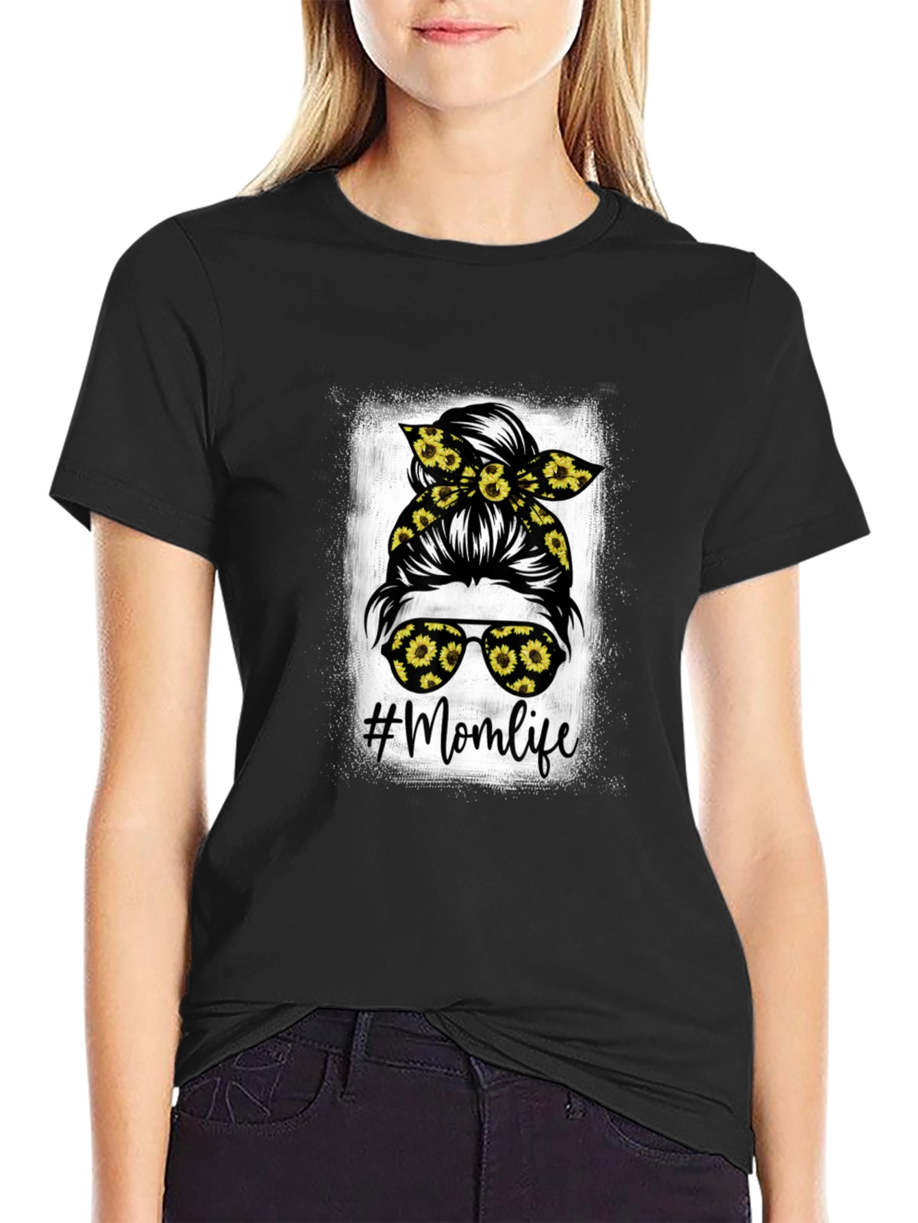 Momlife Messy Bun Sunflower Graphic Tee