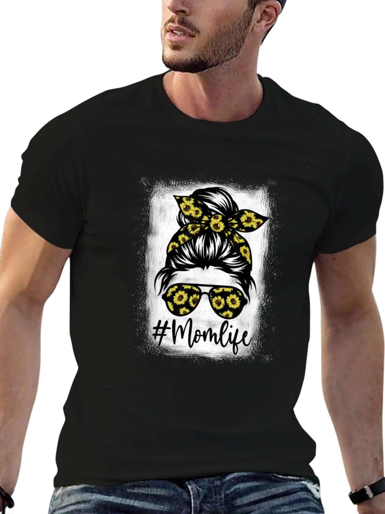Momlife Messy Bun Sunflower Graphic Tee
