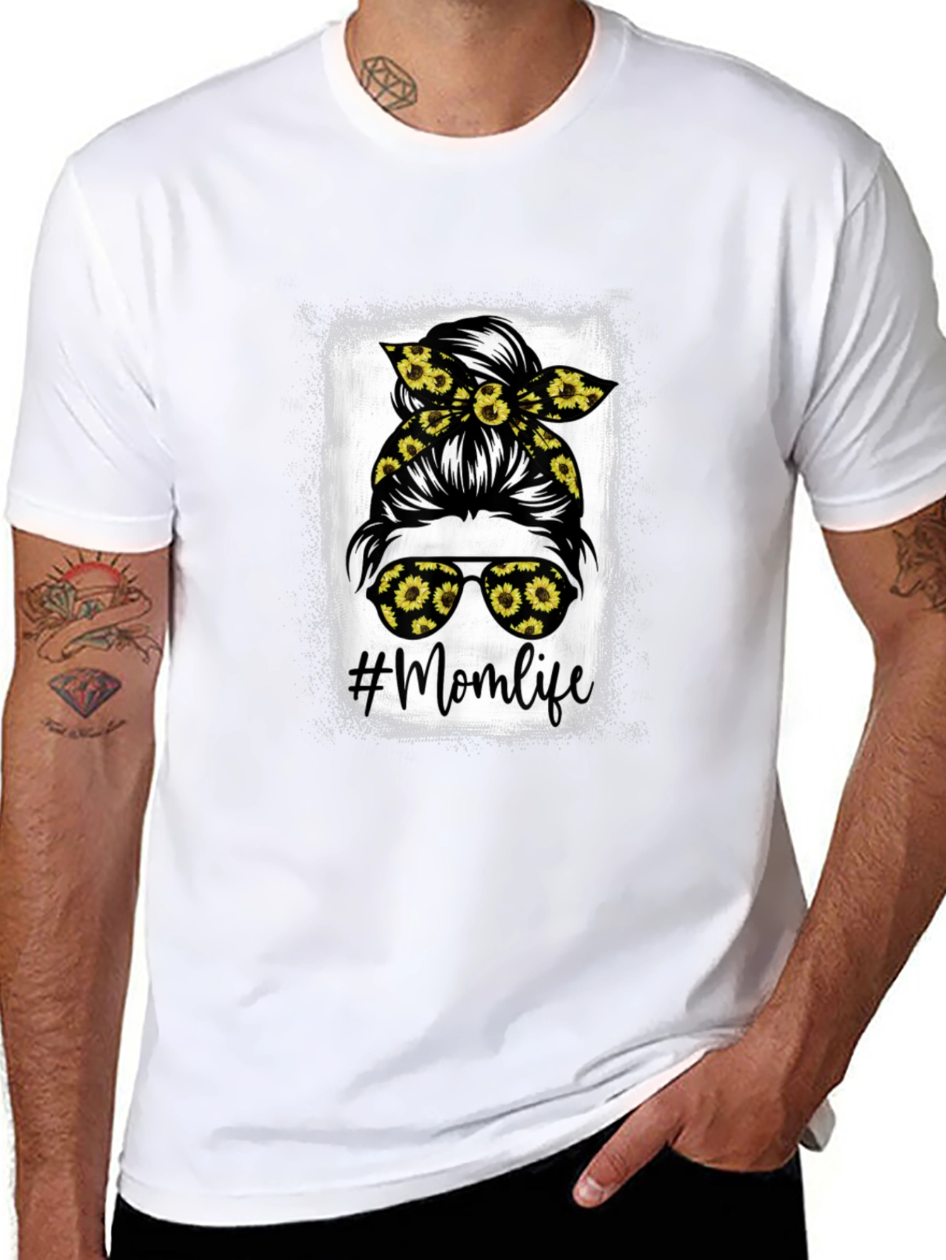 Momlife Messy Bun Sunflower Graphic Tee