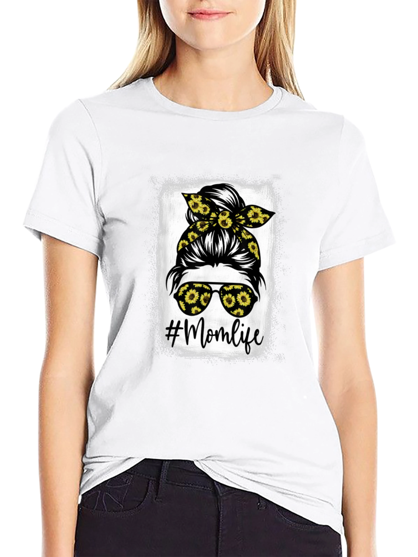 Momlife Messy Bun Sunflower Graphic Tee
