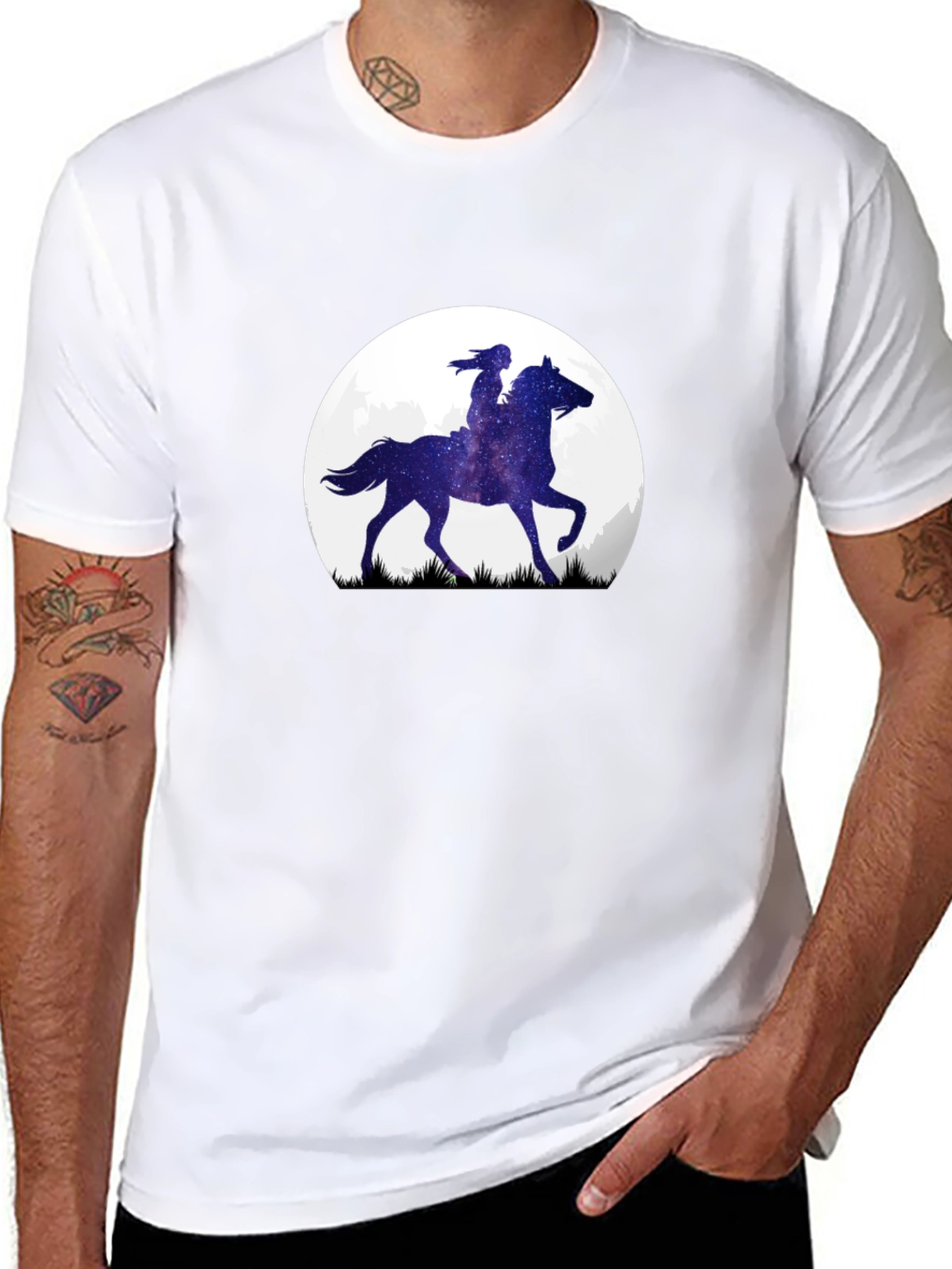 Equestrian Moon Mens Black Graphic Tee