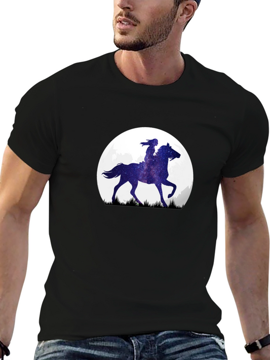 Equestrian Moon Mens Black Graphic Tee