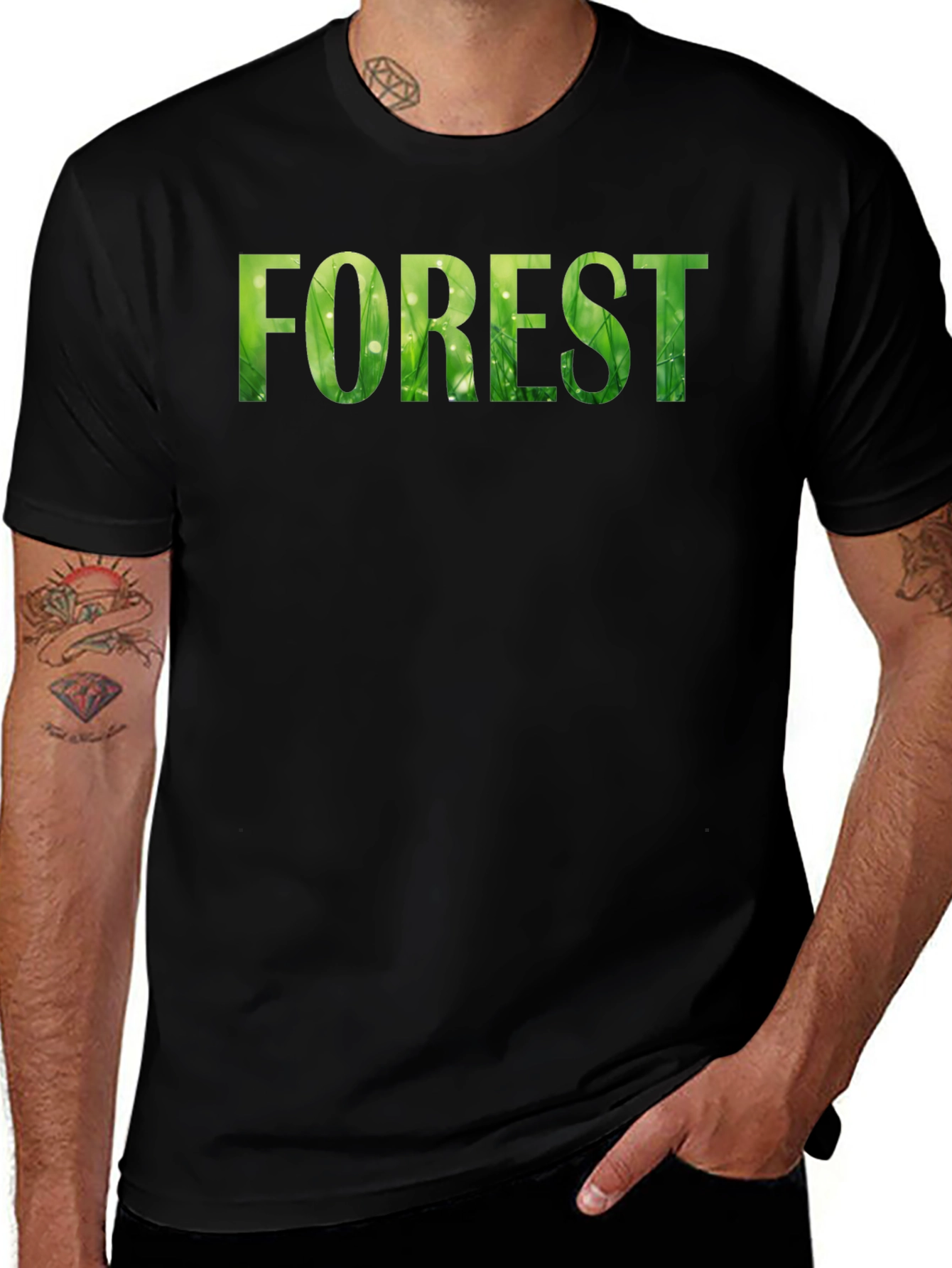 Nature Inspired Forest Graphic Print Black T-Shirt