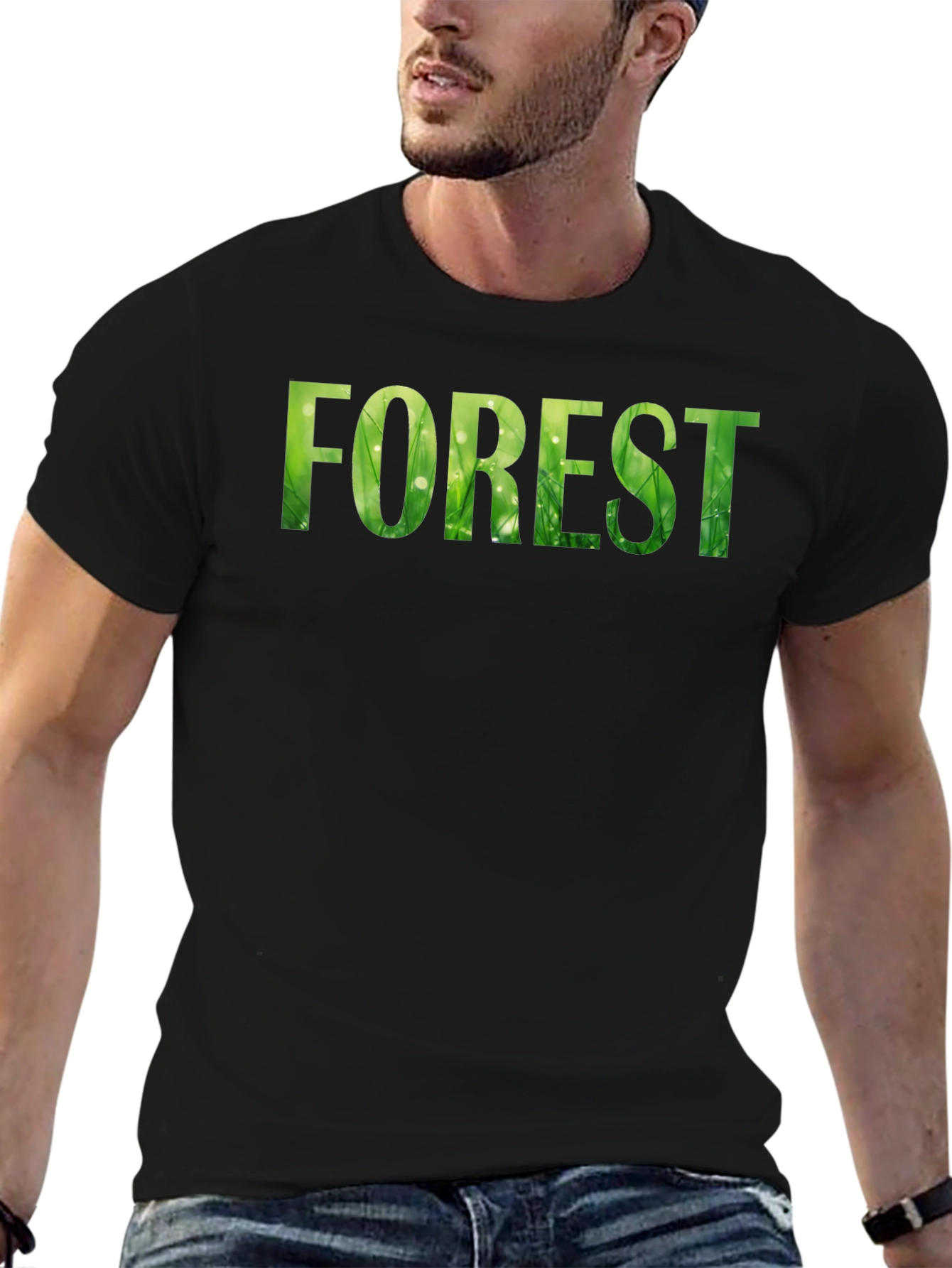 Nature Inspired Forest Graphic Print Black T-Shirt