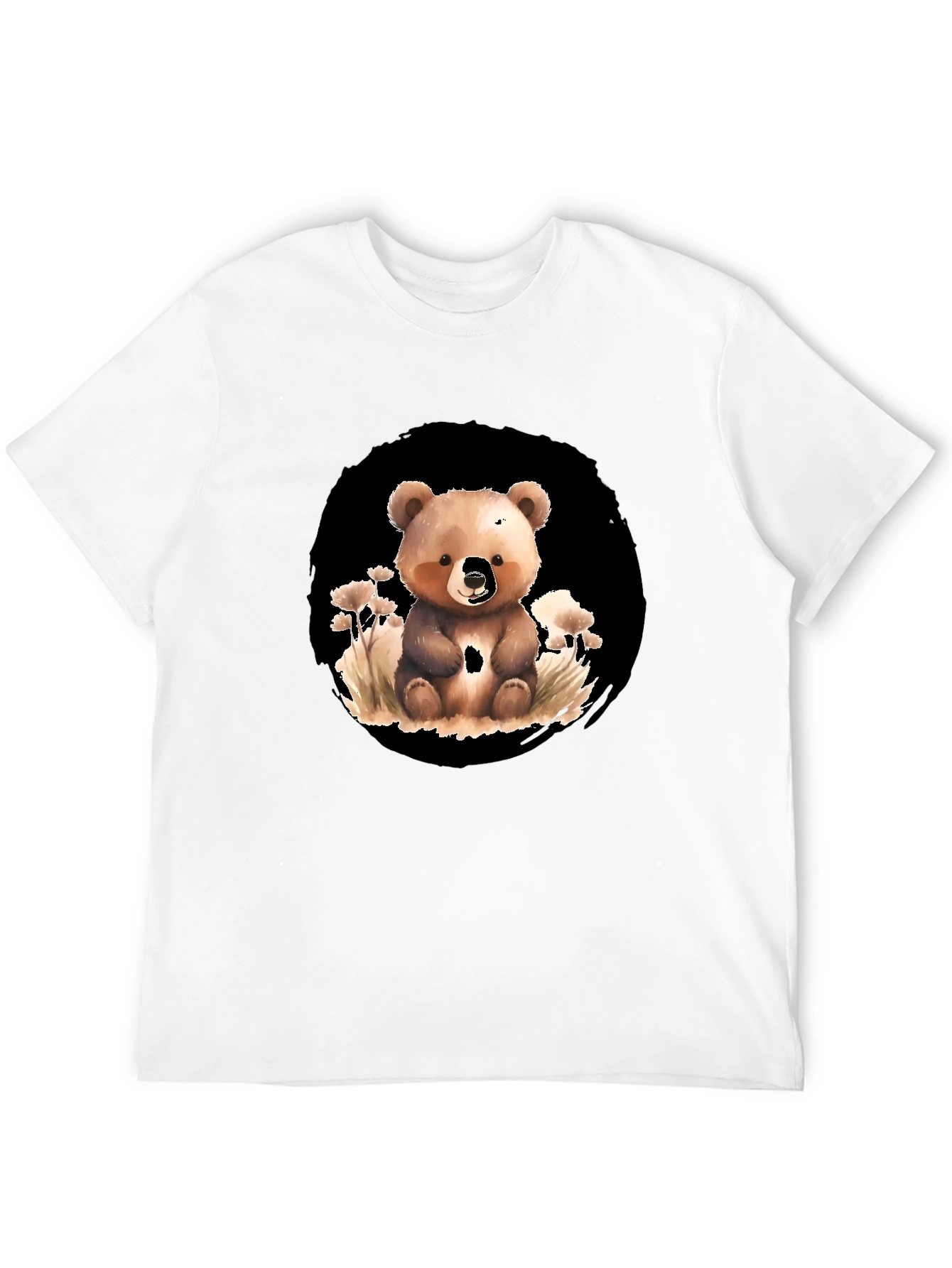 Cute Bear Graphic Tee - Black Cotton Blend Shirt