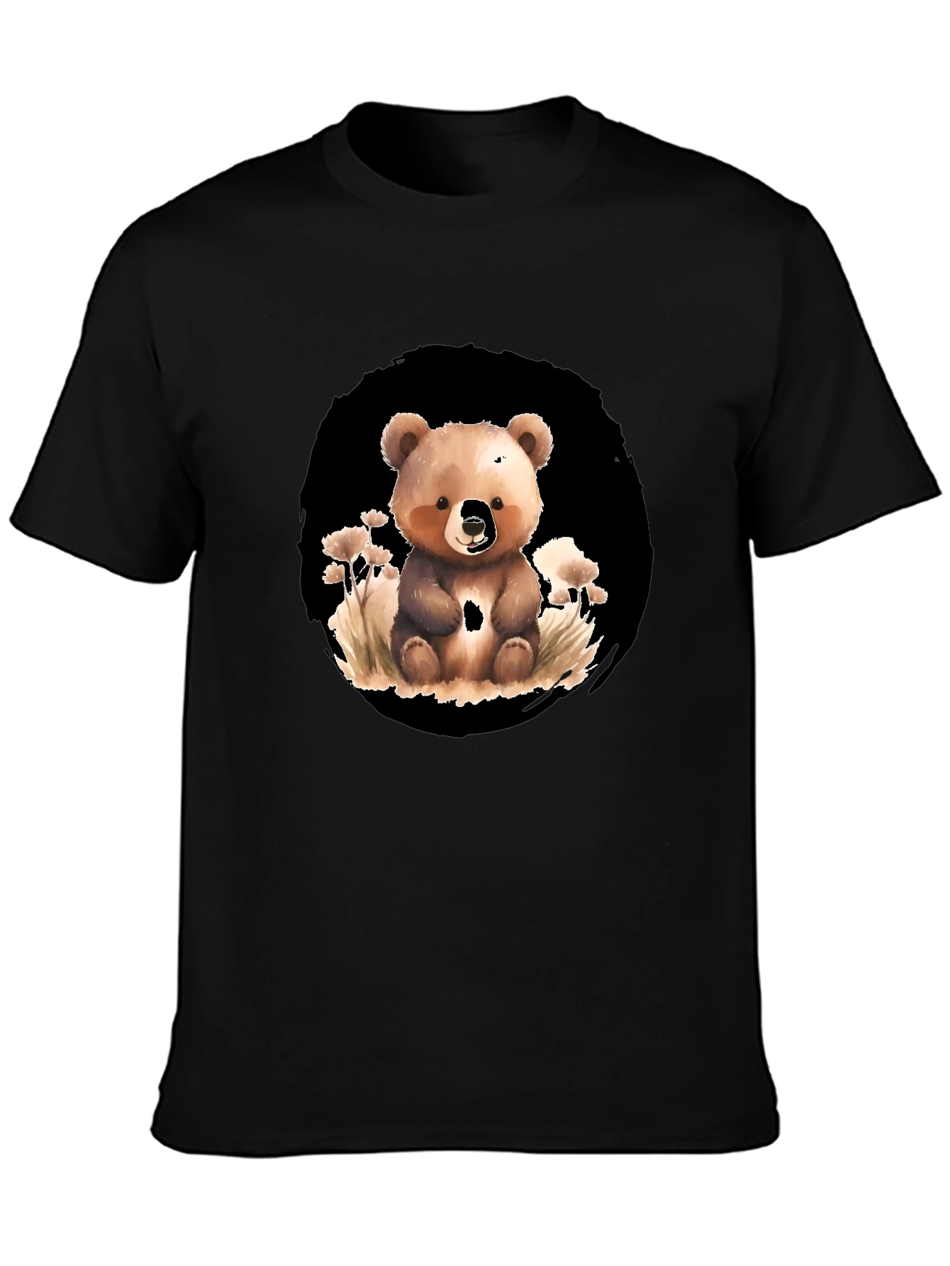 Cute Bear Graphic Tee - Black Cotton Blend Shirt
