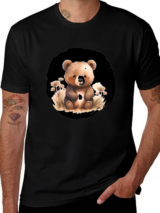Cute Bear Graphic Tee - Black Cotton Blend Shirt