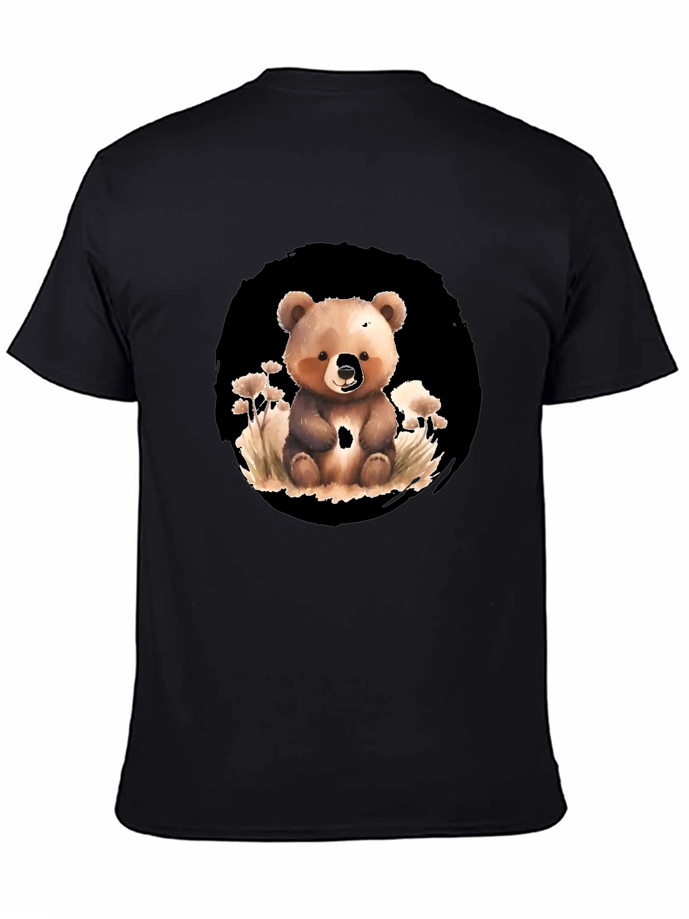 Cute Bear Graphic Tee - Black Cotton Blend Shirt