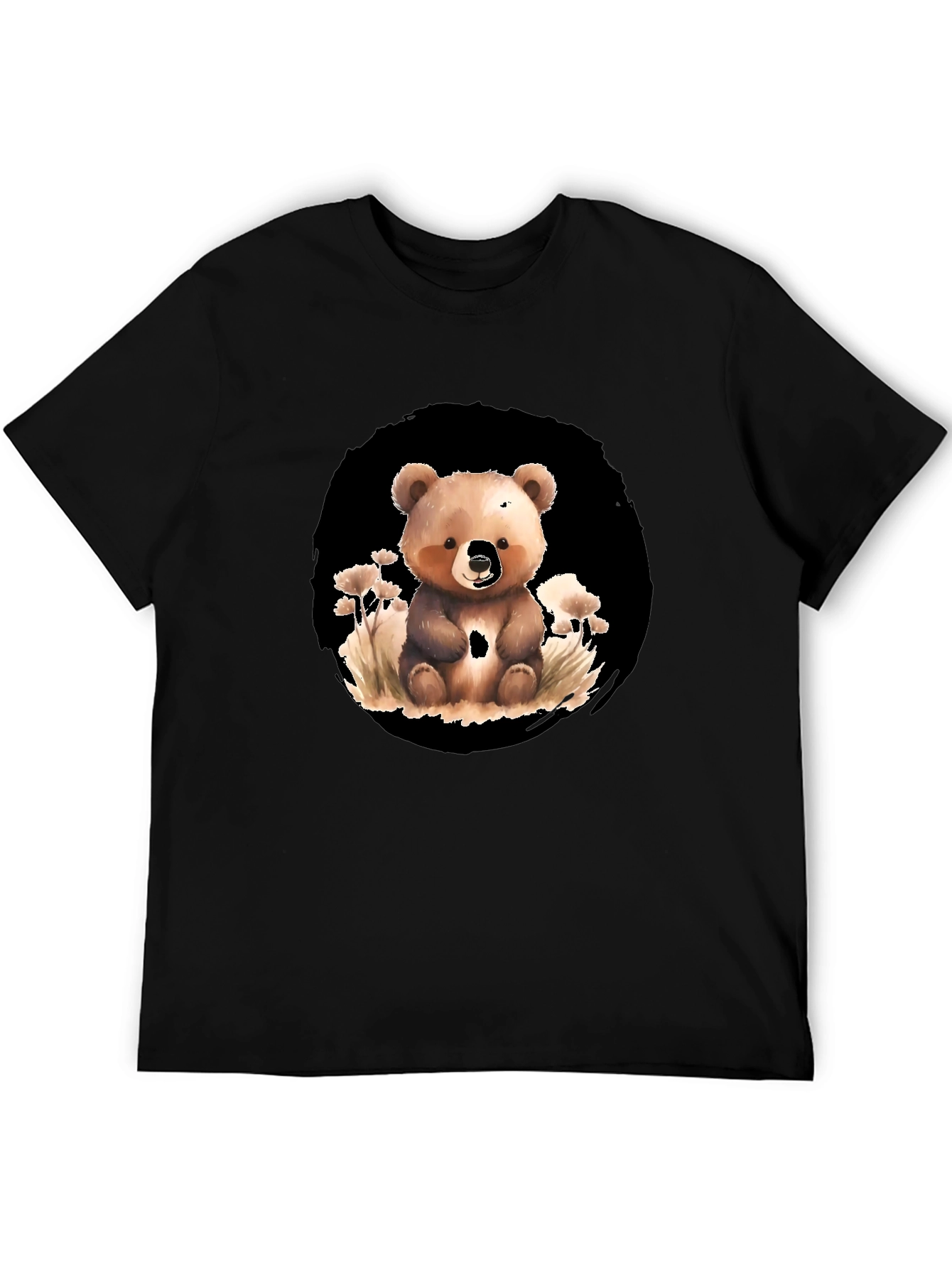 Cute Bear Graphic Tee - Black Cotton Blend Shirt