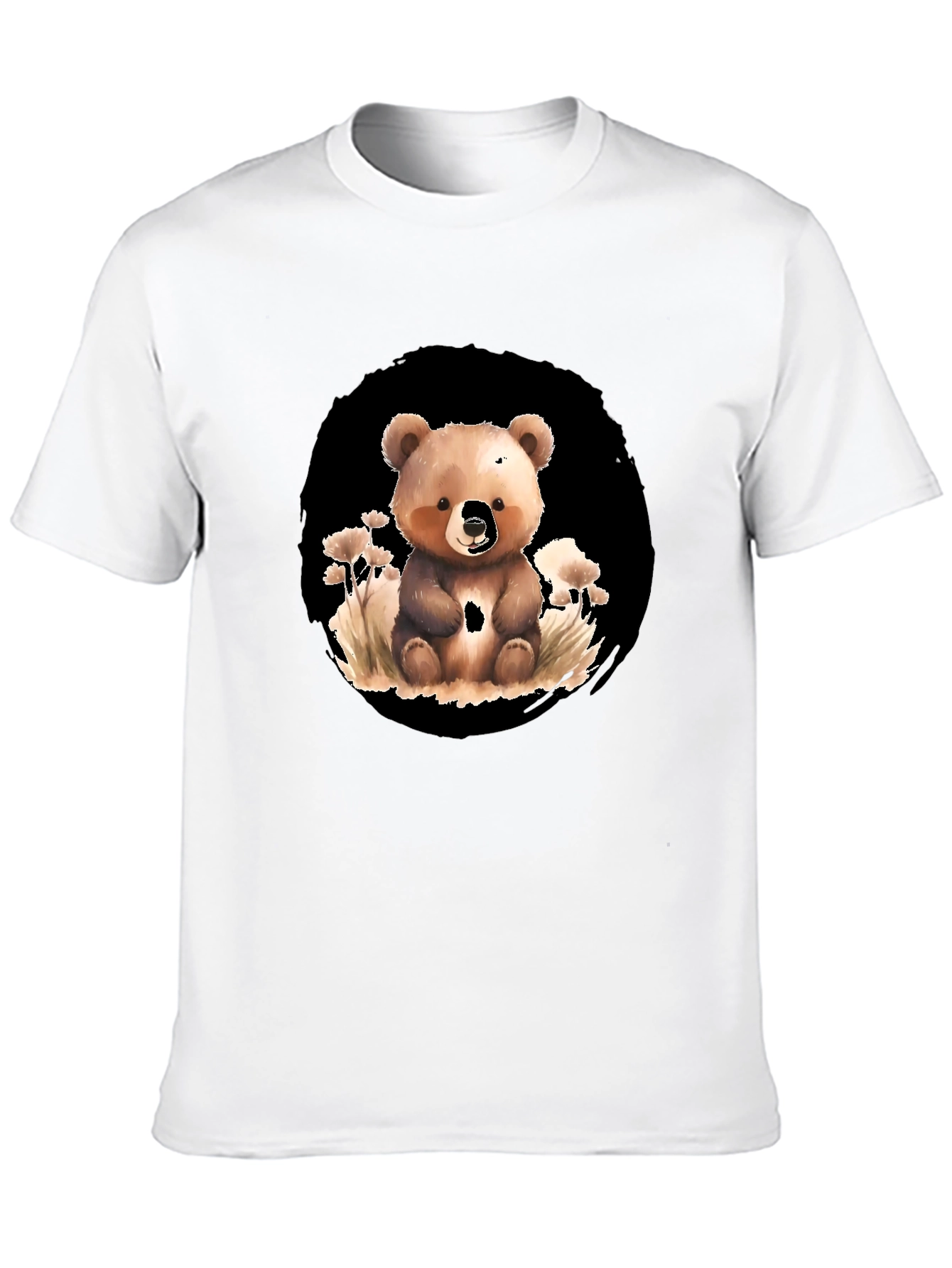 Cute Bear Graphic Tee - Black Cotton Blend Shirt