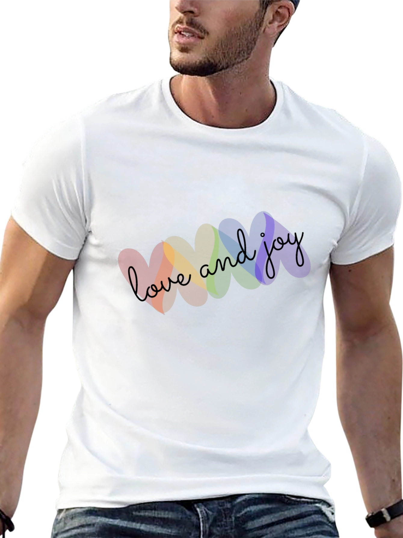 Love and Joy Rainbow Heart Graphic T-Shirt