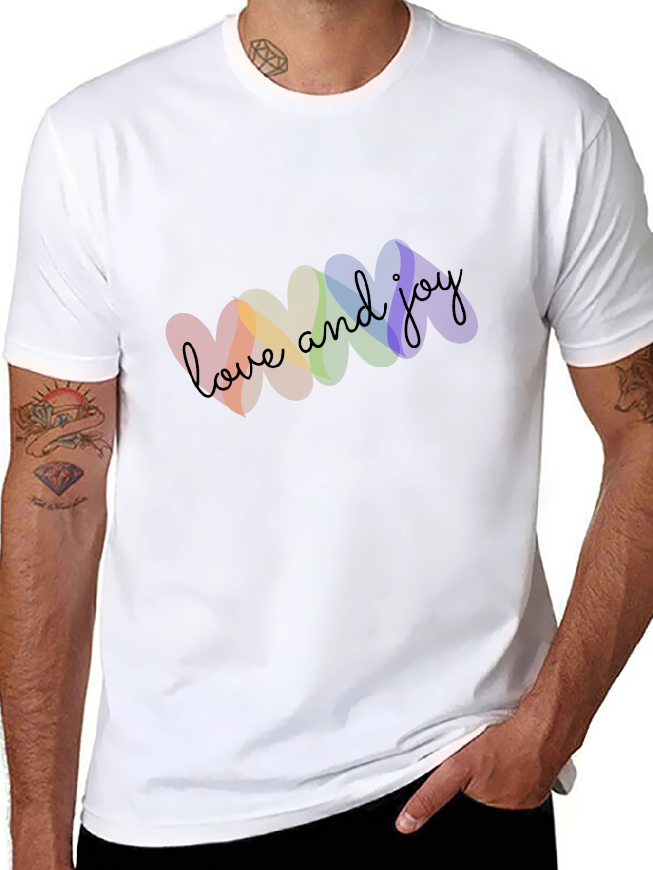 Love and Joy Rainbow Heart Graphic T-Shirt