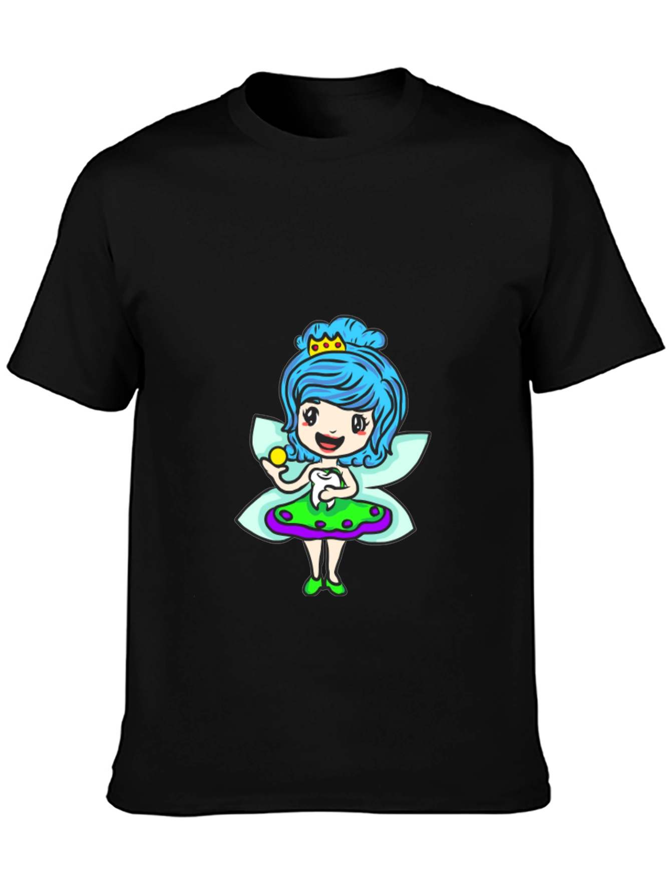 Cute Cartoon Fairy Print Black T-Shirt