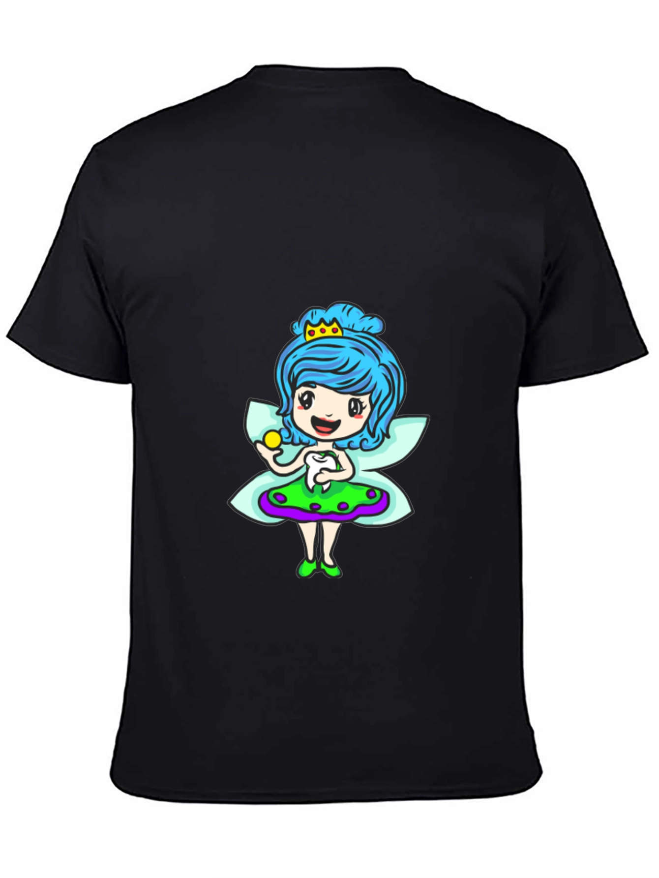 Cute Cartoon Fairy Print Black T-Shirt