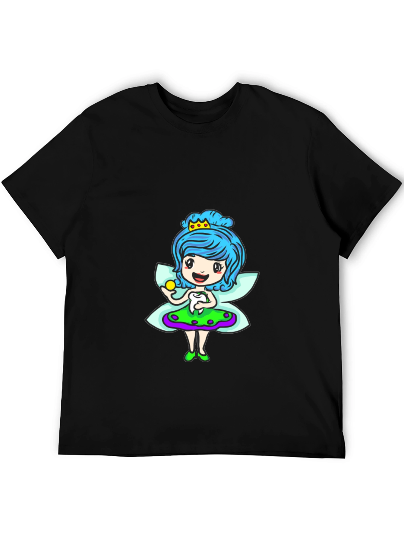 Cute Cartoon Fairy Print Black T-Shirt