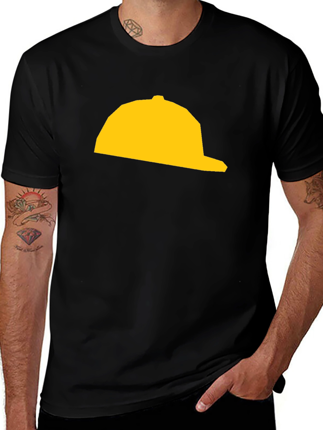 Yellow Hat Graphic Tee - Black Cotton T-Shirt