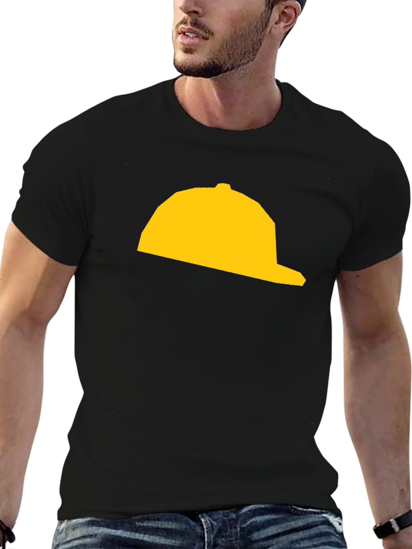 Yellow Hat Graphic Tee - Black Cotton T-Shirt