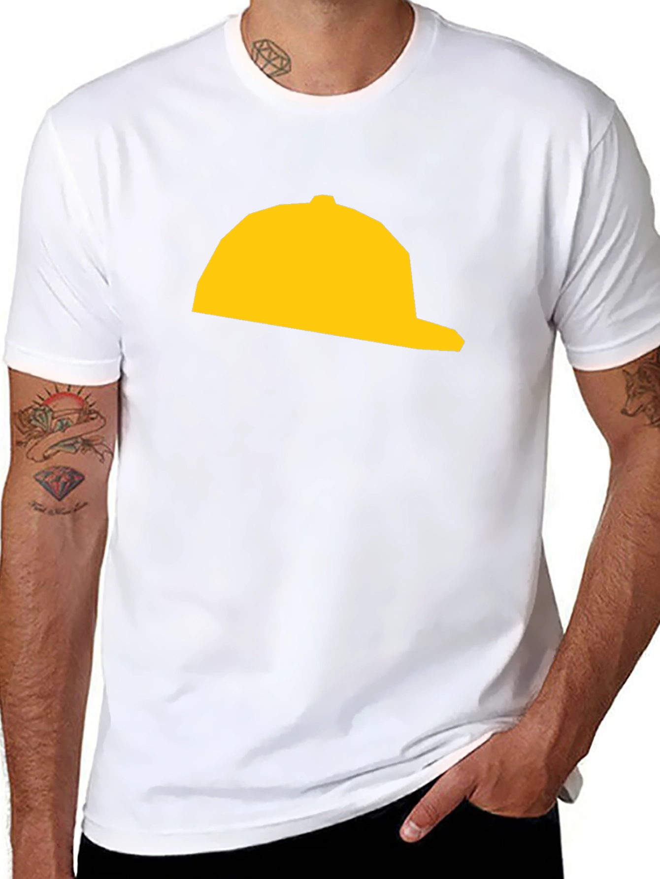 Yellow Hat Graphic Tee - Black Cotton T-Shirt