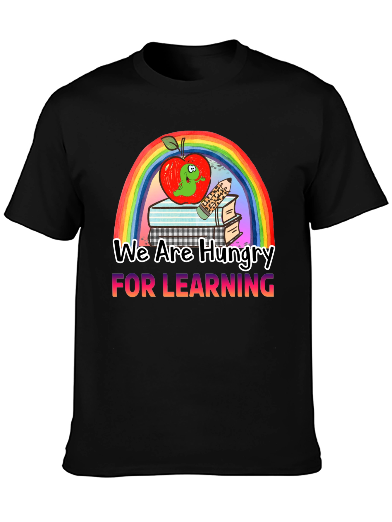 Hungry for Learning T-Shirt Apple & Rainbow Design