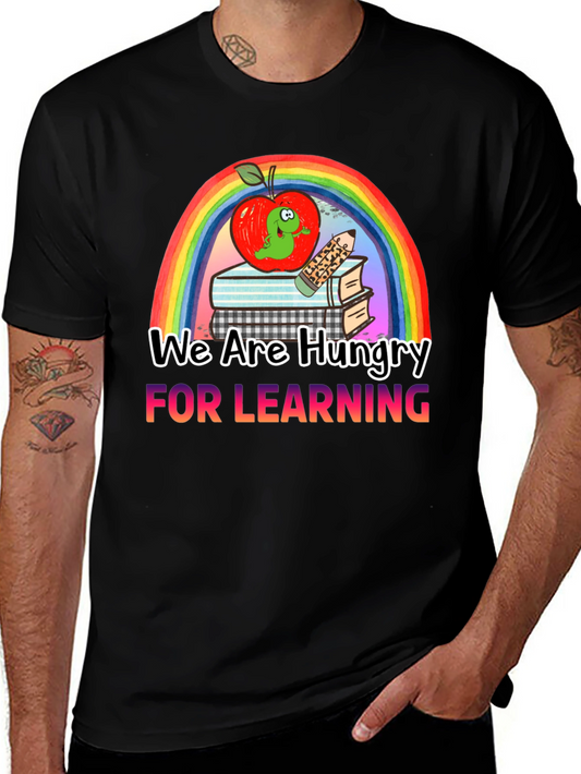 Hungry for Learning T-Shirt Apple & Rainbow Design