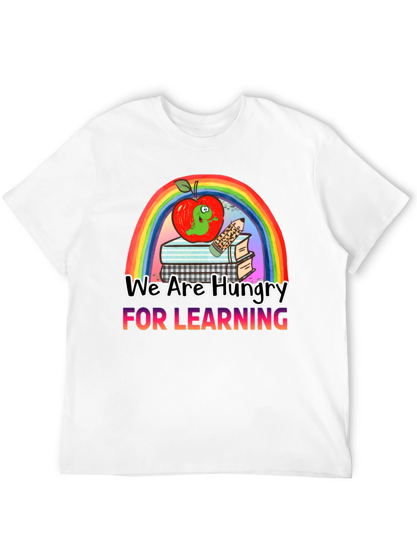 Hungry for Learning T-Shirt Apple & Rainbow Design