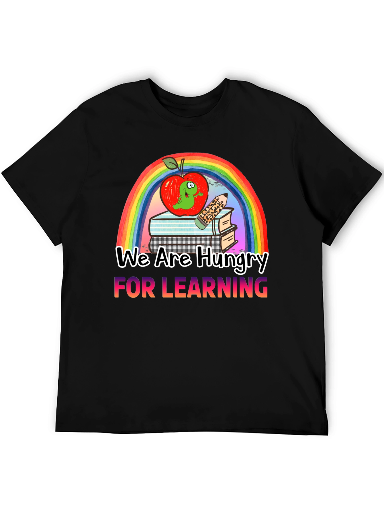 Hungry for Learning T-Shirt Apple & Rainbow Design