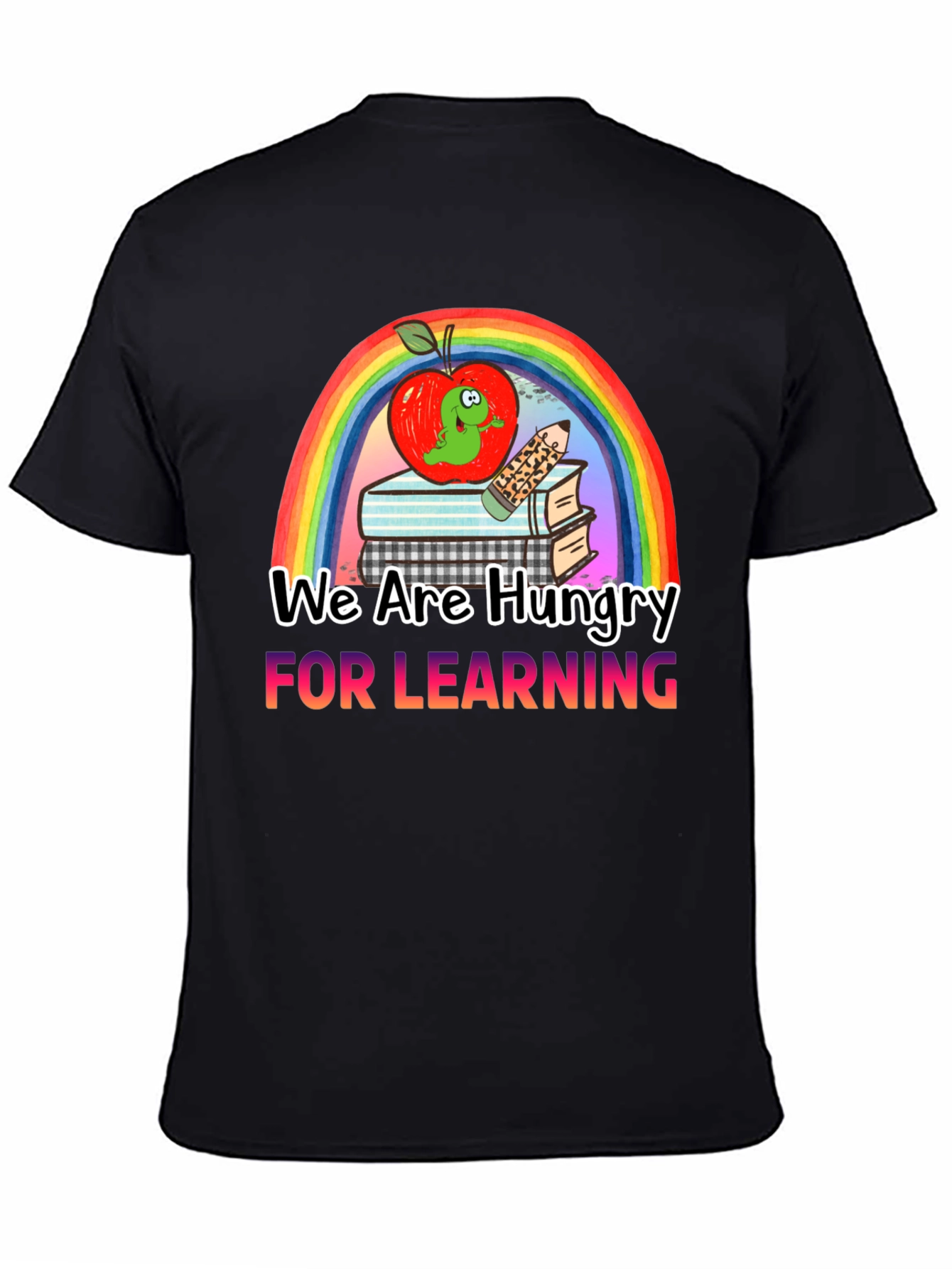 Hungry for Learning T-Shirt Apple & Rainbow Design