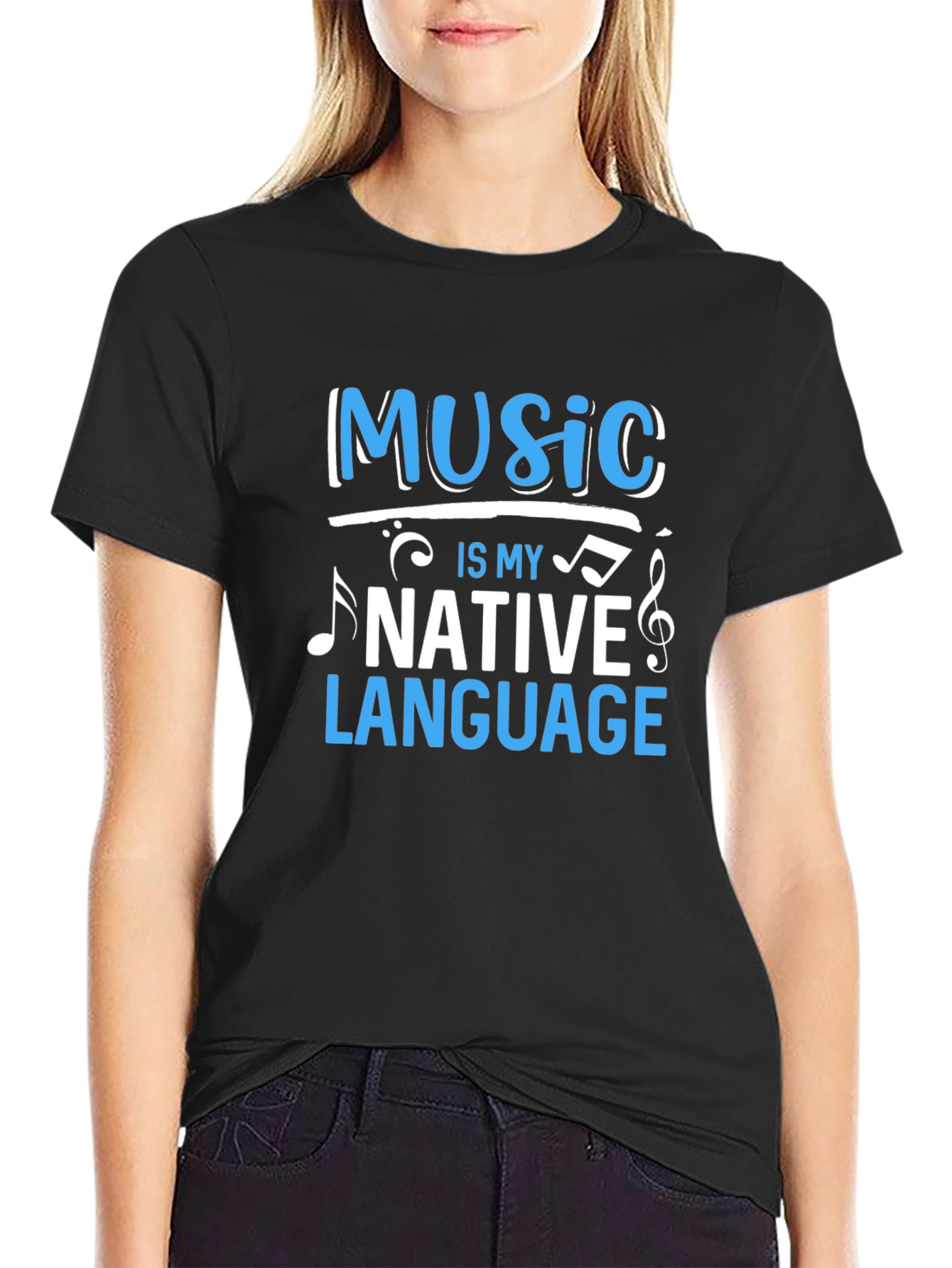 Music Is My Native Language Black Graphic Tee