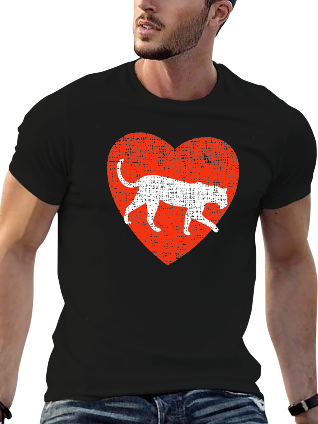 Leopard Heart Graphic T-Shirt - Black
