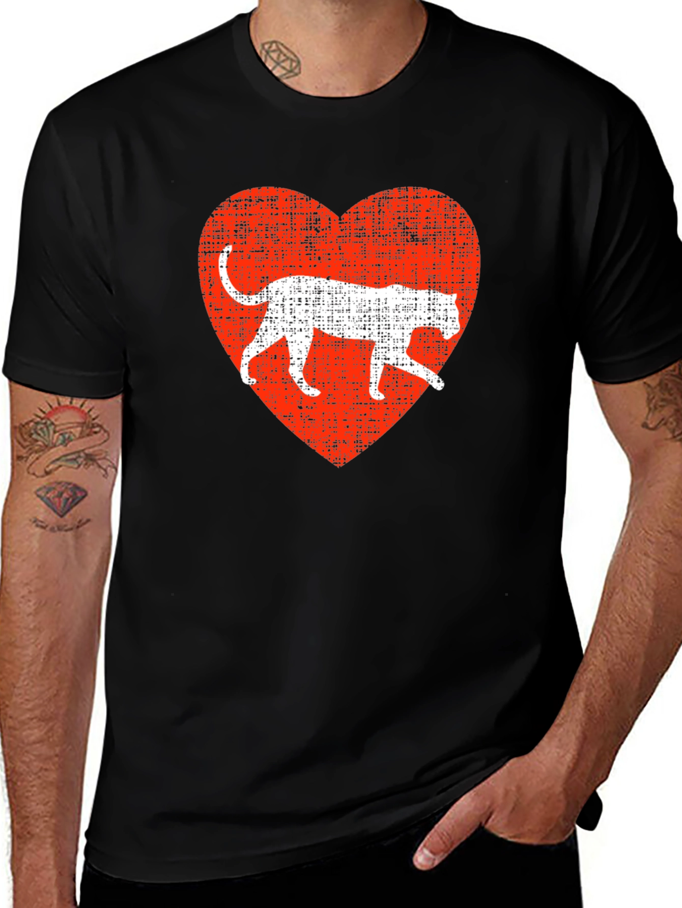 Leopard Heart Graphic T-Shirt - Black