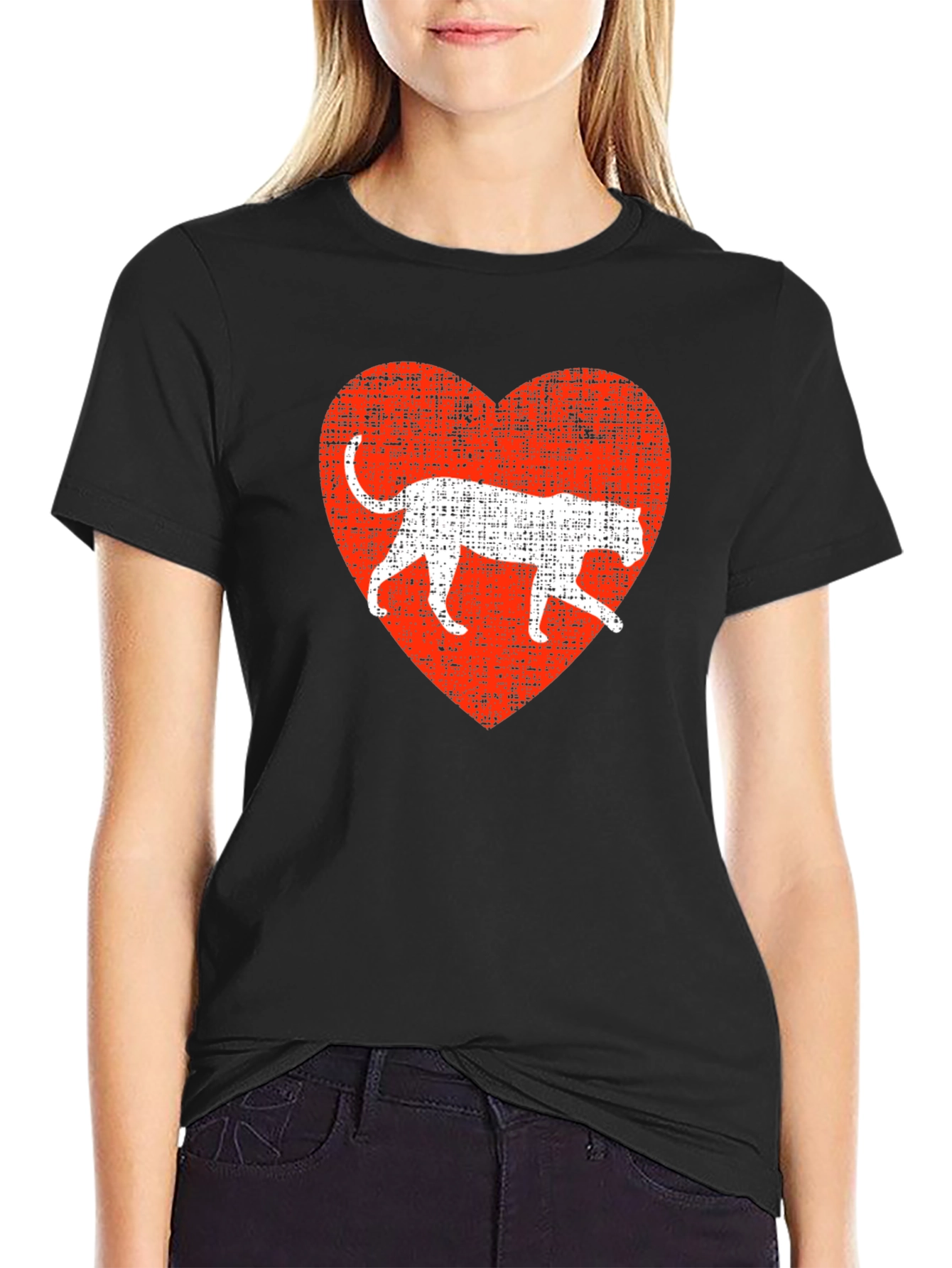 Leopard Heart Graphic T-Shirt - Black