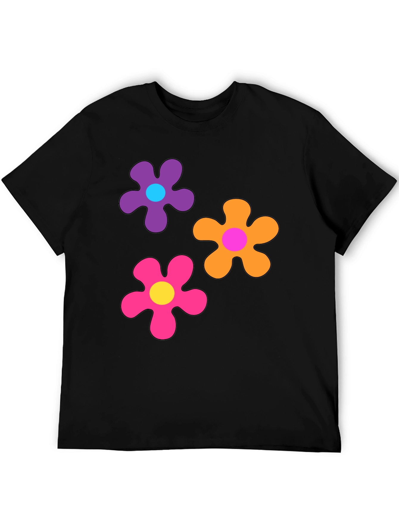 Retro Flower Power Black T-Shirt