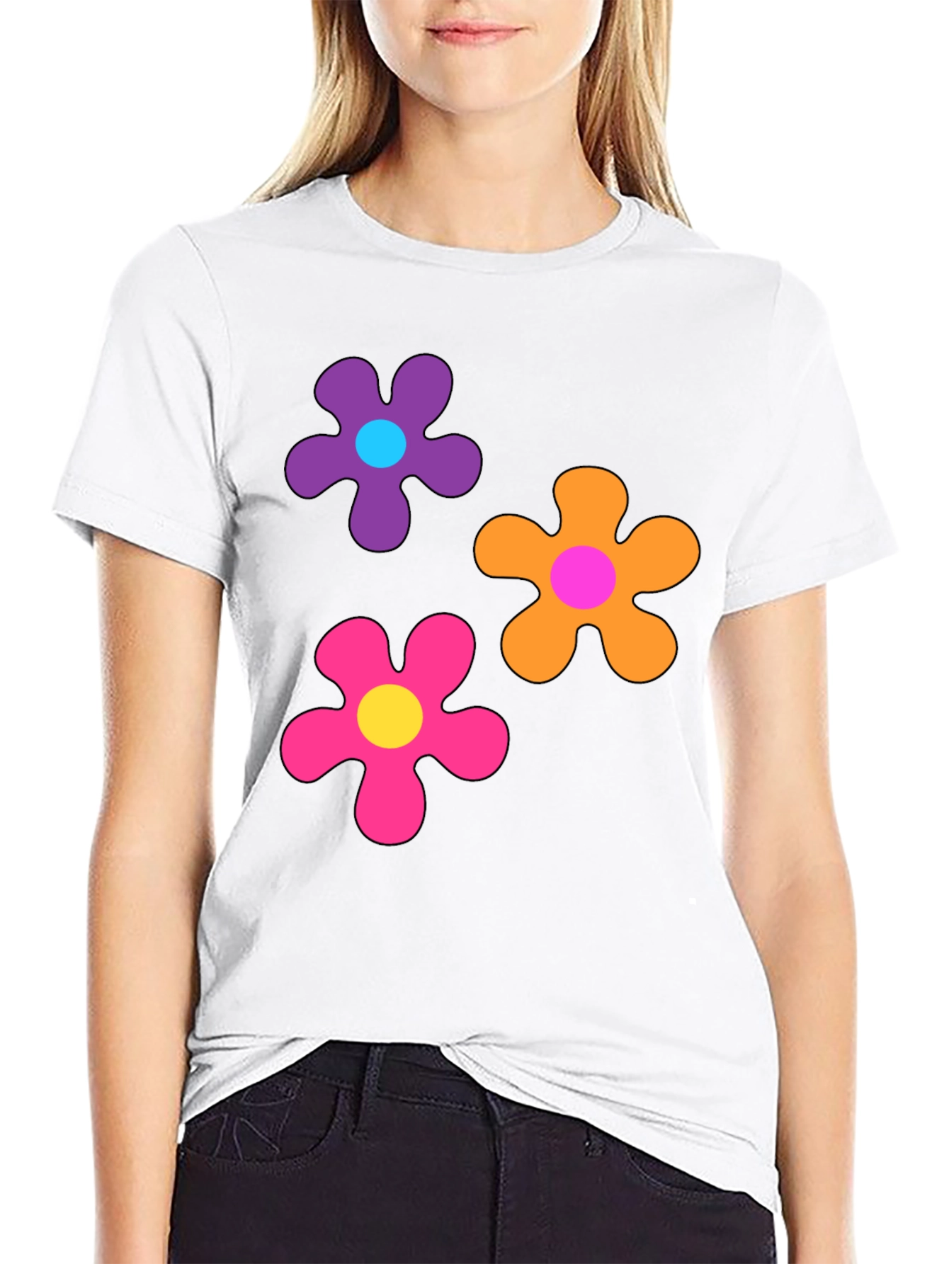 Retro Flower Power Black T-Shirt