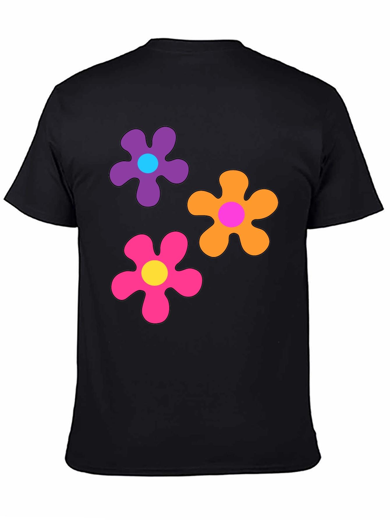 Retro Flower Power Black T-Shirt