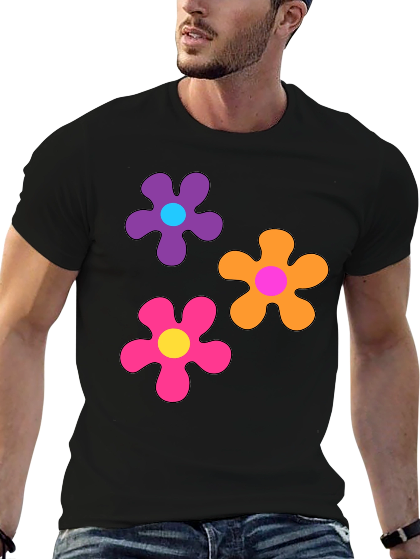 Retro Flower Power Black T-Shirt